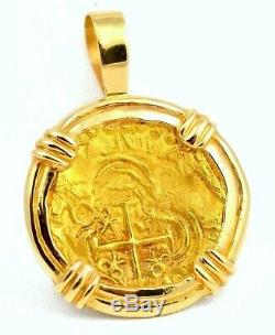 Spain 2 Escudos Gold Doubloon Cob Coin in Custom 14K Porthole Pendant 13 GRAMS