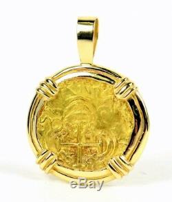 Spain 2 Escudos Gold Doubloon Cob Coin in Custom 14K Porthole Pendant 13 GRAMS
