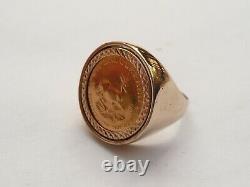 Superb Heavy Mens Solid 22ct Tenth Krugerrand Coin Ring Size M 16.79mm 8 Grams