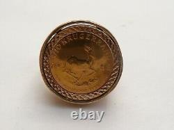 Superb Heavy Mens Solid 22ct Tenth Krugerrand Coin Ring Size M 16.79mm 8 Grams