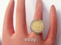 Superb Heavy Mens Solid 22ct Tenth Krugerrand Coin Ring Size M 16.79mm 8 Grams