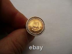 Superb Mens Solid 22ct Gold 1/10th Krugerrand Coin Signet Ring Size M 8 Grams