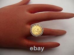Superb Mens Solid 22ct Gold 1/10th Krugerrand Coin Signet Ring Size M 8 Grams