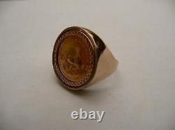 Superb Mens Solid 22ct Gold 1/10th Krugerrand Coin Signet Ring Size M 8 Grams