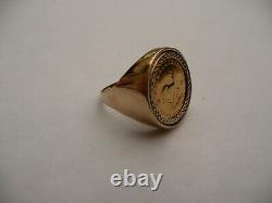 Superb Mens Solid 22ct Gold 1/10th Krugerrand Coin Signet Ring Size M 8 Grams