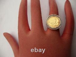 Superb Mens Solid 22ct Gold 1/10th Krugerrand Coin Signet Ring Size M 8 Grams