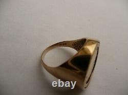 Superb Mens Solid 22ct Gold 1/10th Krugerrand Coin Signet Ring Size M 8 Grams