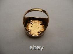 Superb Mens Solid 22ct Gold 1/10th Krugerrand Coin Signet Ring Size M 8 Grams