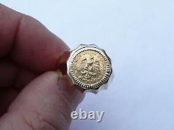 Superb Mens Solid 22ct Gold Dos Pesos Coin Signet Pinky Ring Size R 7.7 Grams