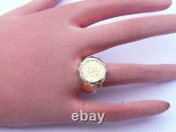 Superb Mens Solid 22ct Gold Dos Pesos Coin Signet Pinky Ring Size R 7.7 Grams