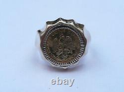 Superb Mens Solid 22ct Gold Dos Pesos Coin Signet Pinky Ring Size R 7.7 Grams