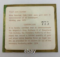 Swaziland Gold 50 Emalangeni 1975 King Sobhuza II 75th Birthday Box & COA KM#26