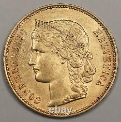 Switzerland 1890 20 Francs 6.45 Gram 90% Gold Coin UNC HELVETIA KM# 31.3