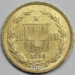 Switzerland 1896 20 Francs 6.45 Gram 90% Gold Coin Choice BU+ HELVETIA KM# 31.3