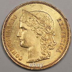 Switzerland 1896 20 Francs 6.45 Gram 90% Gold Coin Choice UNC HELVETIA KM# 31.3