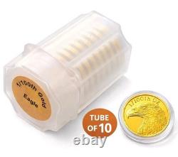 TUBE of 10 24k Pure Gold American Eagle Flag Coin. 999 Fine Bullion Round Lot