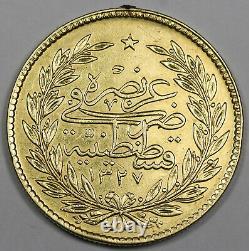 Turkey AH1327//4 500 Kurush 35 Gram Gold Coin Muhammad V KM# 758 1.0342 Oz AGW