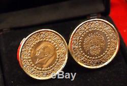 Turkish Kemal Ataturk Pure Gold Cufflinks C 2003 Large Gold Coins. 23.2 Grams