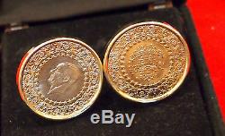 Turkish Kemal Ataturk Pure Gold Cufflinks C 2003 Large Gold Coins. 23.2 Grams