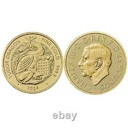 U. K. 2024 £25 1/4-oz Gold Tudor Beast Dragon BU