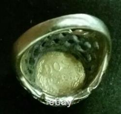 UNIQUE Solid 14k Yellow Gold Coin Pinky RING with1945 Mexico 2 Peso 7 Grams Size 4
