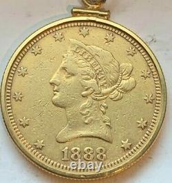 US 1888 S Ten 10 Dollar Liberty Eagle. 900 Gold Coin (#D115) 19 Grams, Pendant