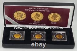 US Dollar Gold 3 Coin Set collection 1/1000 Gold. 999