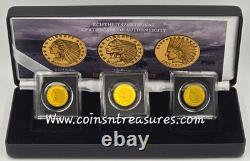 US Indian Chief Gold 3 Coin Set collection 1/1000 Gold. 999