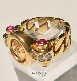 Unisex Greek 18kt Yellowgold Coindiamondrubyhandmade Ring 10 Gramssz5 1/2