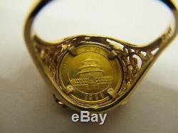 VTG 14 K Yellow Gold 1995 AU 1/20 oz. 999 Panda Coin Ring Size 6.75 5.1 grams