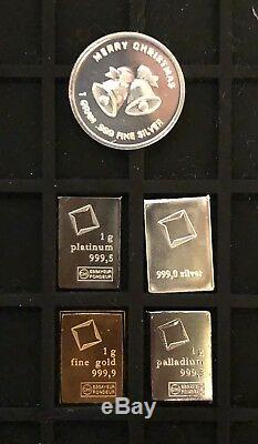 Valcambi Gold Silver Palladium Platinum (1 Gram Each) + FREE FUN 1g COIN