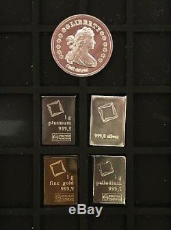 Valcambi Gold Silver Palladium Platinum (1 Gram Each) + FREE FUN 1g COIN