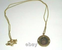 Valentinian II 375-383 AD Coin 14k Gold Bezel & Necklace & 2 Diamonds 10.5 grams
