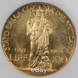 Vatican City 1933-1934 100 Lire 8.8 Gram Gold Coin NGC MS63 Pius XI BU KM #19
