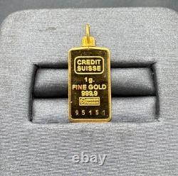 Vintage 1 Gram. 9999 Credit Suisse Gold Bar 14kt Gold Bezel with 4mm Bale in OGP