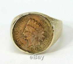Vintage 14K GOLD 1905 Indian Penny, Cent Coin Ring Size 11 16.9 GRAMS, Unique