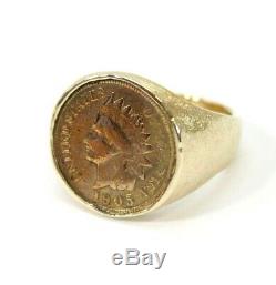 Vintage 14K GOLD 1905 Indian Penny, Cent Coin Ring Size 11 16.9 GRAMS, Unique