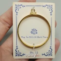 Vintage 14K Gold Coin Holder Pendant for $20 Gold Piece Mount Charm 2.3 Grams