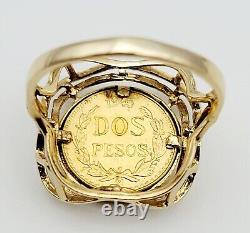 Vintage 14K Gold Ring 1945 Mexico Dos Pesos Coin sz 6, 4.6 grams. 0482 ozt. 900