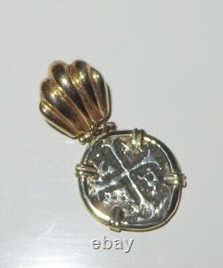 Vintage 14K Yellow Gold Atocha Coin Pendant Wide Bale 3.4 Grams