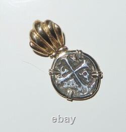 Vintage 14K Yellow Gold Atocha Coin Pendant Wide Bale 3.4 Grams