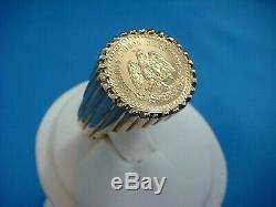 Vintage 14k Yellow Gold Men's Dos Pesos 1945 Coin Ring, 11.9 Grams, Size 10.75