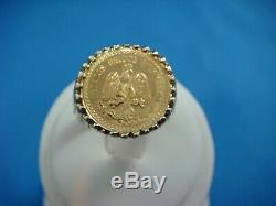 Vintage 14k Yellow Gold Men's Dos Pesos 1945 Coin Ring, 11.9 Grams, Size 10.75