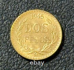 Vintage 1945 1.66 Gram. 900 Fine Gold Mexico Dos Pesos Coin Rare. 0482 Oz Gold