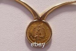 Vintage 1945 DOS PESOS 22K GOLD COIN 14K YELLOW GOLD Necklace 5.6 Grams Ladies