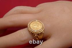 Vintage 1945 DOS PESOS 22K GOLD COIN 14K YELLOW GOLD RING 6.6 Grams Ladies