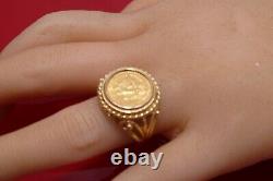 Vintage 1945 DOS PESOS 22K GOLD COIN 14K YELLOW GOLD RING 6.6 Grams Ladies