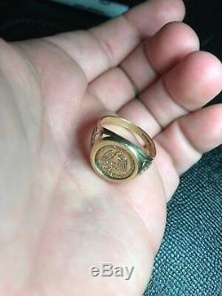Vintage 1945 Mexican Dos Pesos 22K Coin Ring in 14K 585 Coin Gold, 4.6 Grams