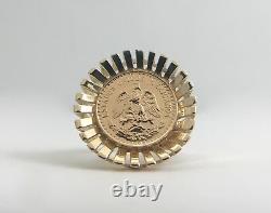 Vintage 1945 Mexican Dos Pesos Coin Ring, 14K Yellow Gold, Size 5.75, 4.8 Grams