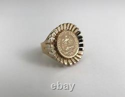 Vintage 1945 Mexican Dos Pesos Coin Ring, 14K Yellow Gold, Size 5.75, 4.8 Grams